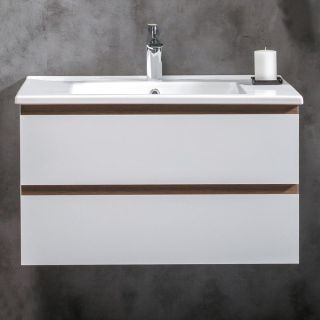 Тумба под раковину Armadi Art Capolda 85см белый + ручка дерево 849-085-WW